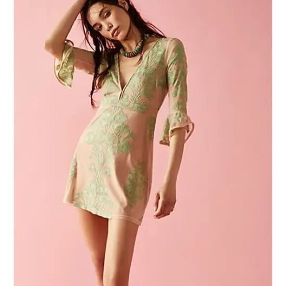 Free People For Love & Lemons Temecula moss Mini Dress - Picture 1 of 4